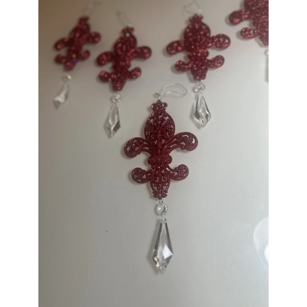 VTG Lot Of 5! Glitter Red Crystal Chandelier Christmas Hanging Ornament Decor 6